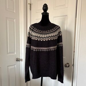 WEATHERPROOF Navy Blue Cream Fair Isle Print Sweater